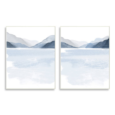 «Coastal Mountain Range Landscape Soft Watercolor Blue Scene», ensemble de 2 impressions