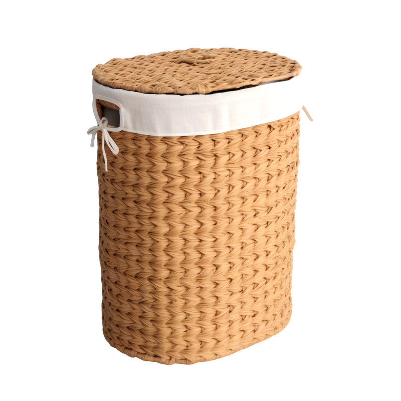 Abercromby Resin Wicker Oval Slim Laundry Hamper with Lid and Handles, Light Brown 16.1 x 12.2 x 21.3 in – Wicker Laundry Basket for Dirty Clothes