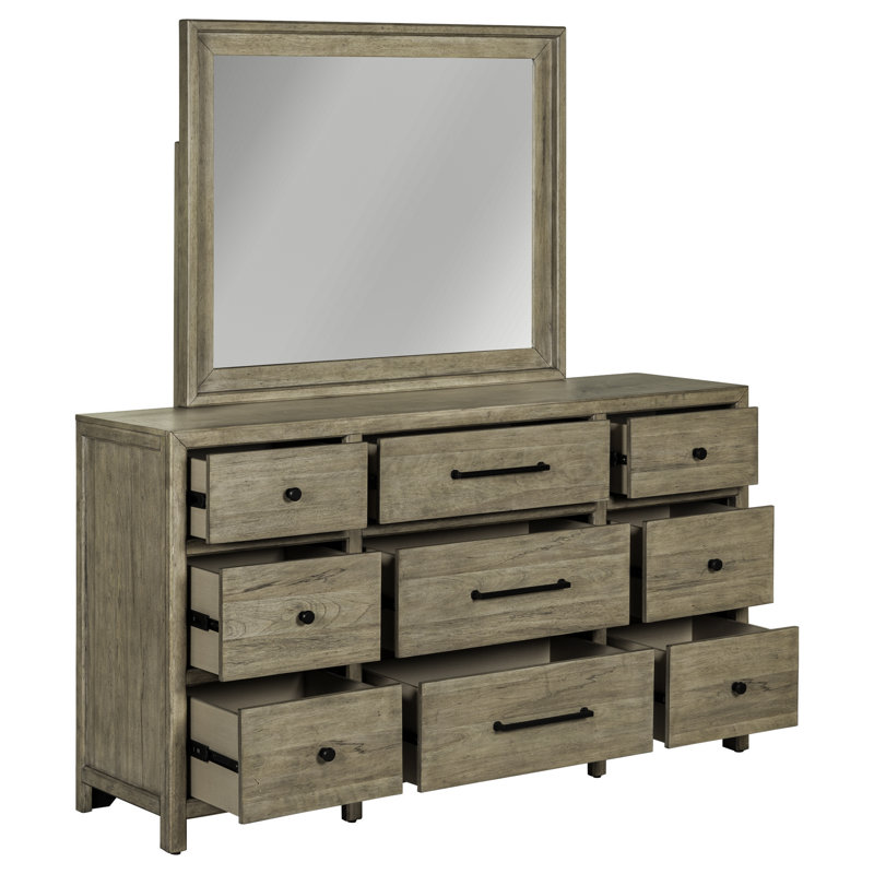 Ensemble de chambre à coucher avec lit à panneaux Aason, Ensemble de quatre pièces : lit, commode, miroir, California King
