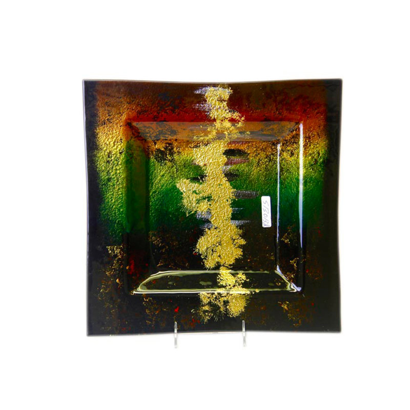 Hand Painted Square Art Glass Decorative Plate
