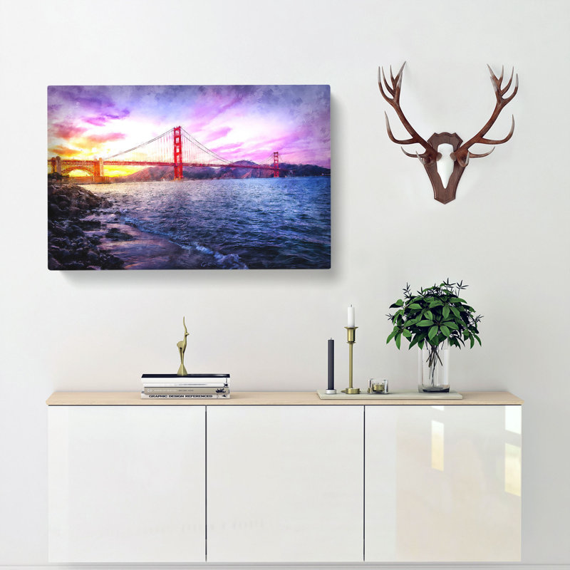Golden Gate Bridge In San Francisco - Wrapped Canvas Painting, 50cm H x 76cm W x 3cm D