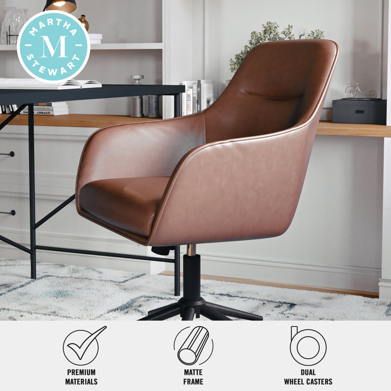 Saddle Brown Faux Leather Swivel Office Chair with Oil Rubbed Bronze Frame