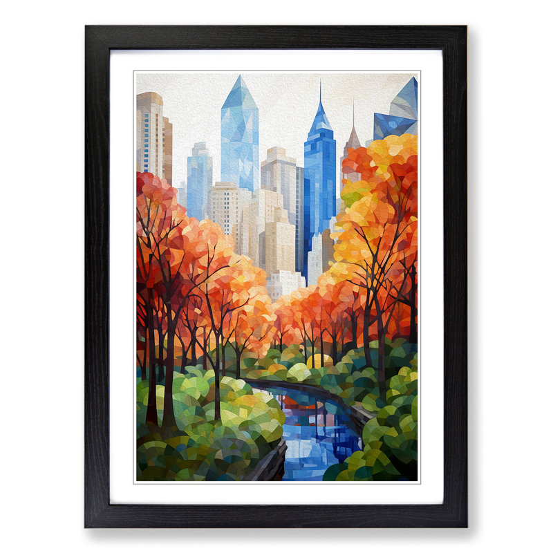 Central Park Geometric No.2 - Single Picture Frame Print on Wood, Black Framed, 64cm H x 46cm W x 2cm D