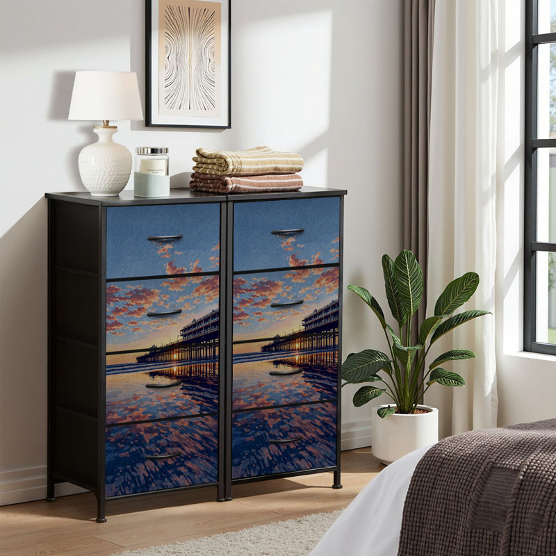 4 Drawer Dresser for Bedroom, Narrow Chest of Drawers, Wooden Top and Study Iron Frame 18"x37.5"-(WxH)