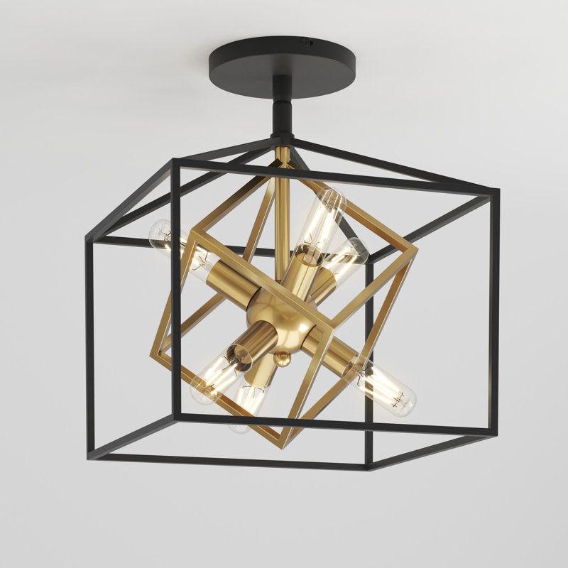 Matte Black and Gold Geometric Semi-Flush Mount Ceiling Light