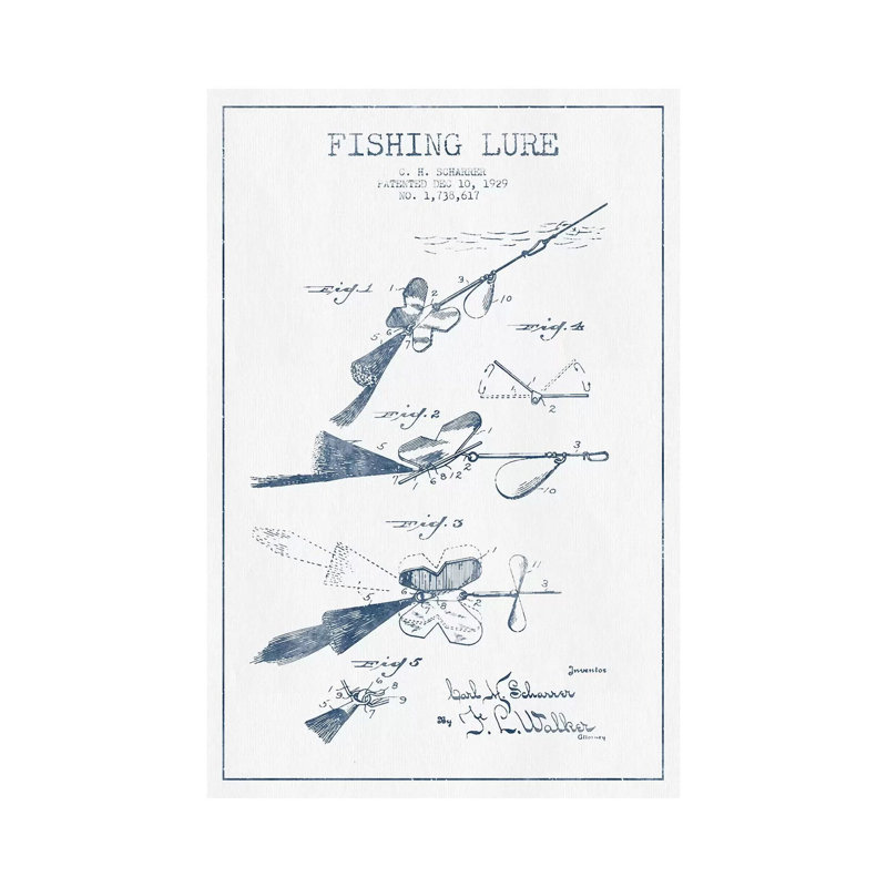 C.H. Scharrer Fishing Tackle Patent Sketch (Ink) by Aged Pixel - Wrapped Canvas Gallery-Wrapped Canvas Giclée