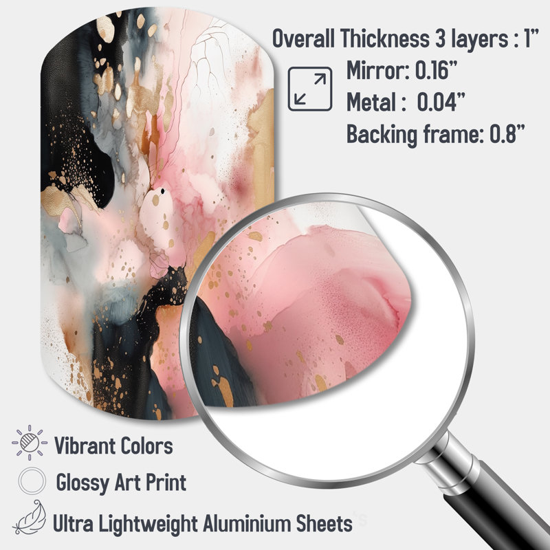 Pink Gold Marble Texture II - Asymmetrical Abstract Marble Metal Wall Art, Cylinder Metal Wall Sculpture Print
