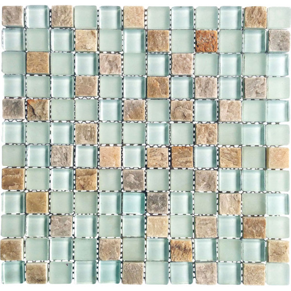 Mineral 1" x 1" Glass and Slate Mosaic Tile in Blue