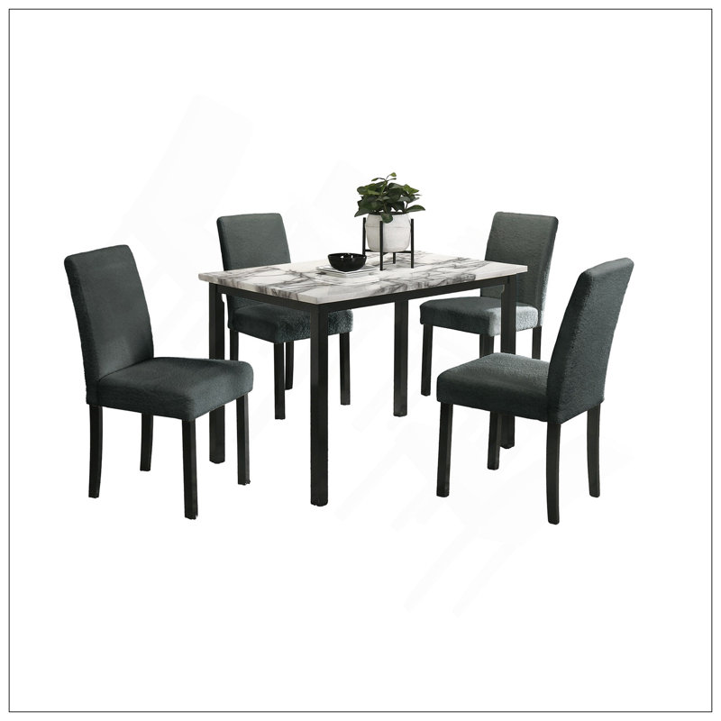 Laine, tissu, chaises, plateau en faux marbre, ensemble de salle à manger 5 pièces, ensemble de salle à manger, coussins de salle à manger, chaises rembourrées 4 fois