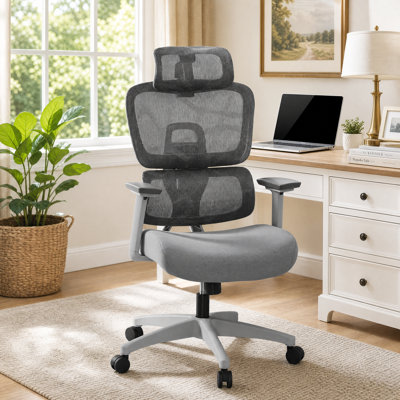 Ergonomic High Back Mesh Office Chair with Adjustable Headrest & Lumbar Support, Swivel Rolling Task Chair for Home Office Gaming