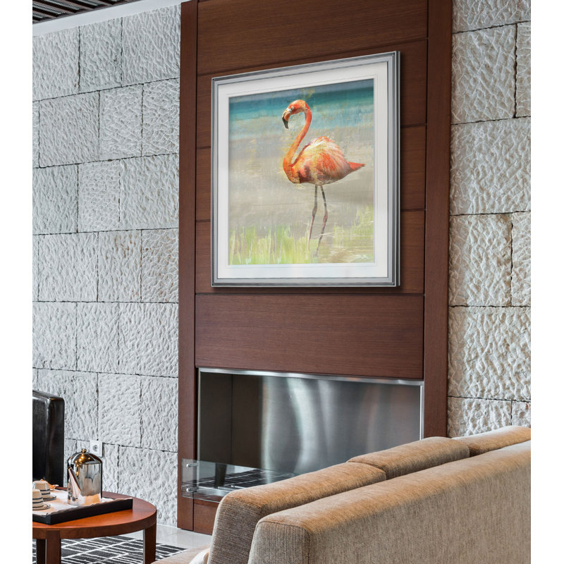 'flamant rose fancy ii' imprimé graphique encadré, H 27 po x l 27 po x p 1,5 po