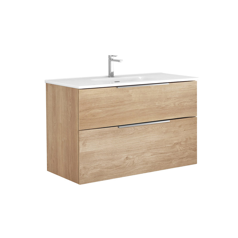 Natural Oak 40" Single Wall-Mount Bathroom Vanity with Ceramic Top