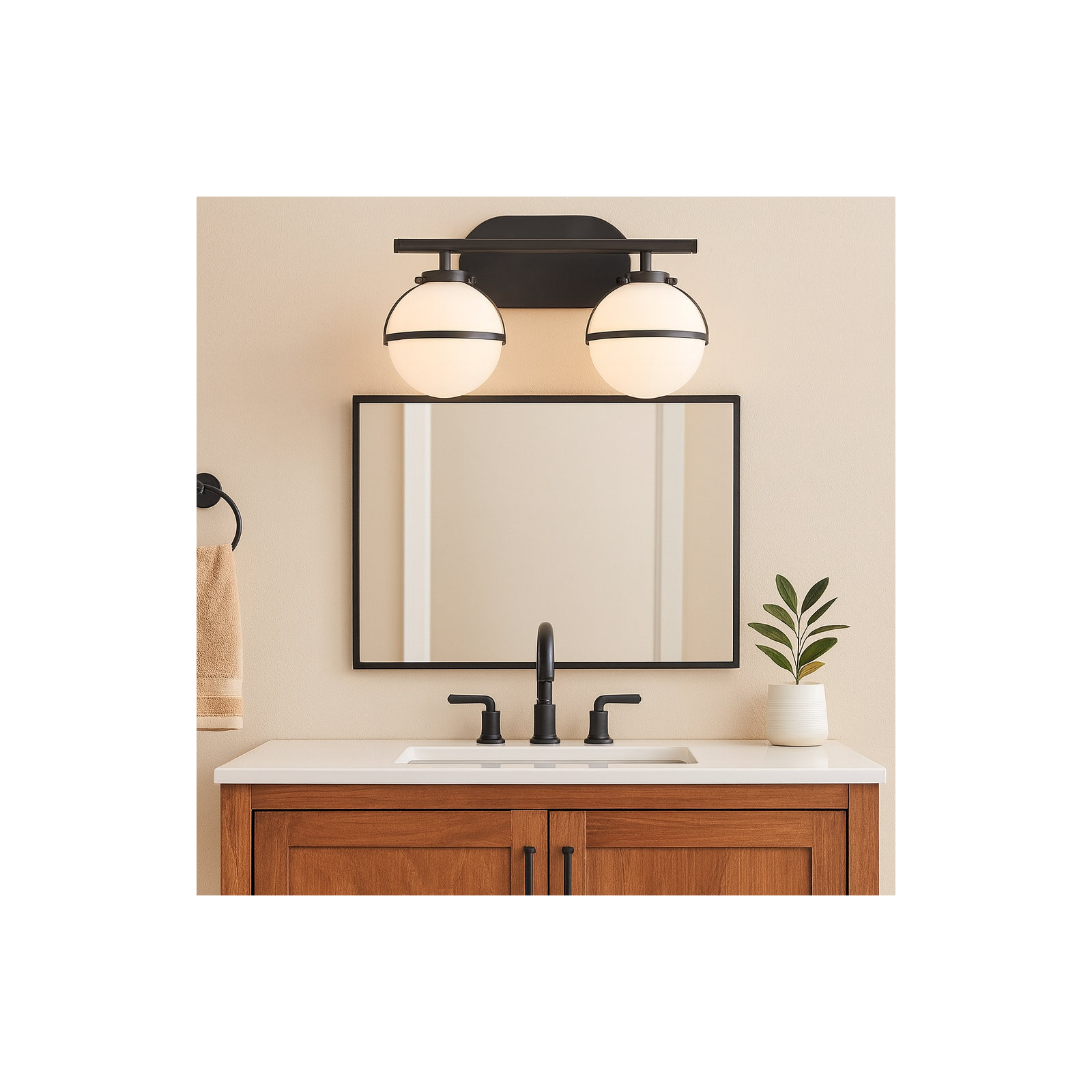 Adneta 2 Light Frosted Dimmable Vanity Light, Black