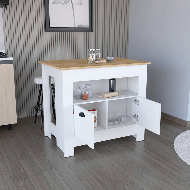 Arlet Kitchen Island Two Door Cabinet And Shelf, White