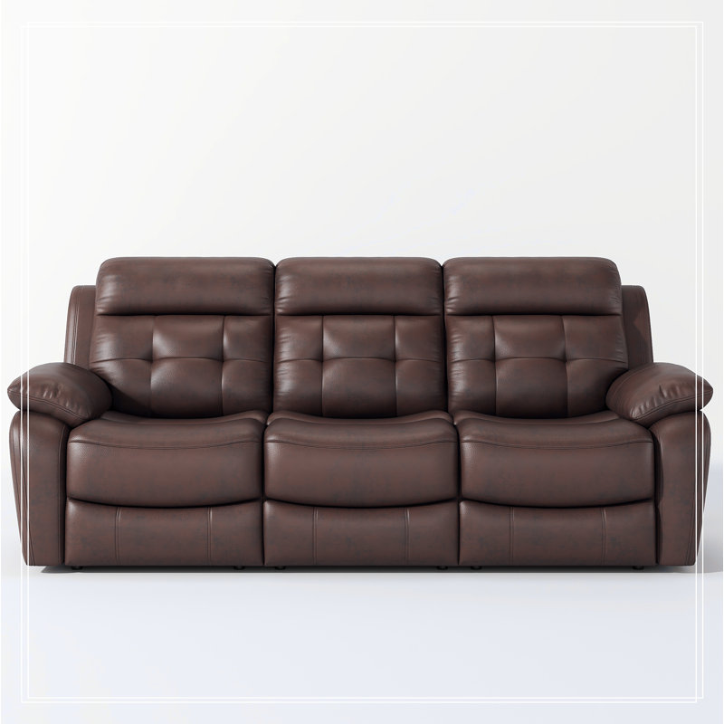 Breathable Power Reclining Sofa with Drop Down Table,USB Button and Wireless Charger, Brown Genuine Leather