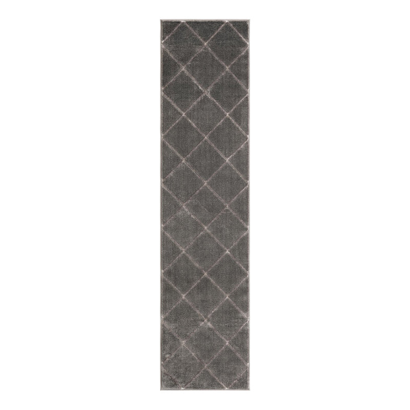 Latitude Run® Checks Novica Rug Gray and Silver, Runner 2' x 8'