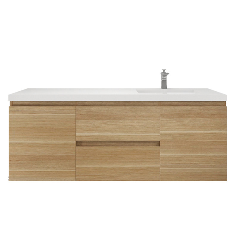 Single Bathroom Vanity with Acrylic Top, White Oak