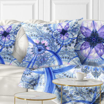 Motif floral fractal bleu vif - coussin imprimé floral