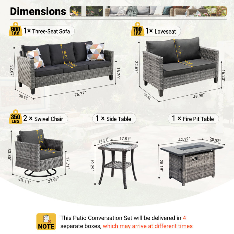 Lovall Premium All-Weather Wicker 7 - Person Patio Conversation Sets with Cushions, Black