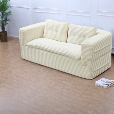 Canapé multi-fonctionnel en velours côtelé beige avec lit convertible pour la vie moderne