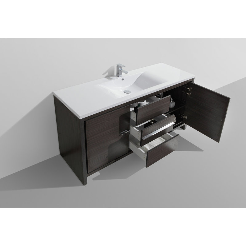 Ensemble de meuble-lavabo simple 59 po Polychronis, Chêne gris foncé