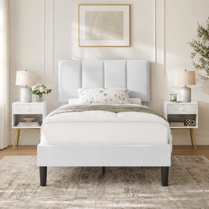 Structure de lit tapissier Auxter, Lit simple, Blanc