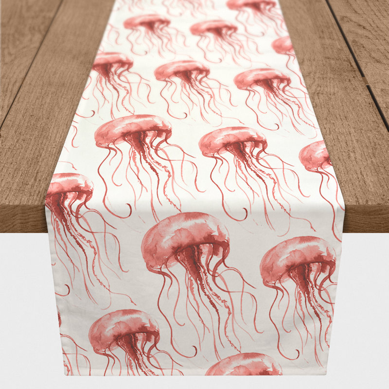 Mckinley Whales Table Runner, 90" L x 16" W, Coral, Animal Print 2