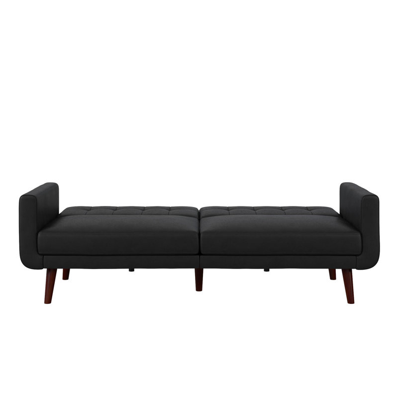Gaige 78.5" Faux Leather Convertible Sofa/Futon, Black Faux Leather