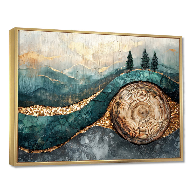 Émeraude et rivière de cristal dans la forêt II - forêt, art mural sur toile, H 34 po x l 44 po, Doré