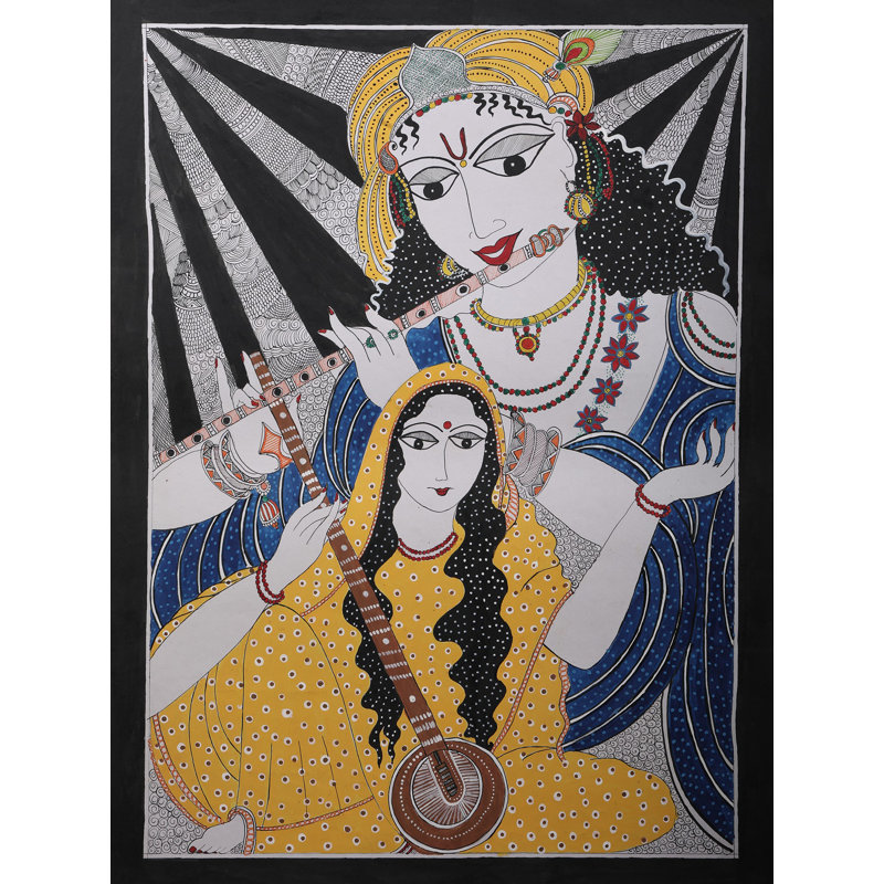 Meera Bai et Krishna | Papier fait à la main | Par Ajay Kumar Jha