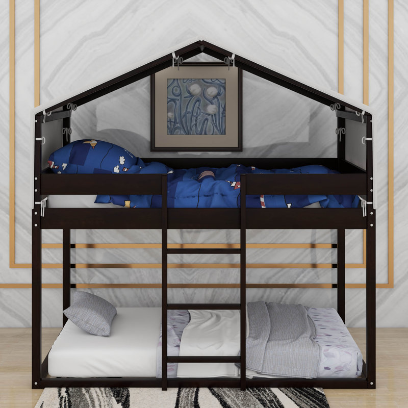 Lit simple superposé en bois avec tente, Espresso
