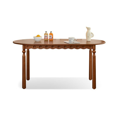 Table de salle à manger brune en bois massif ovale