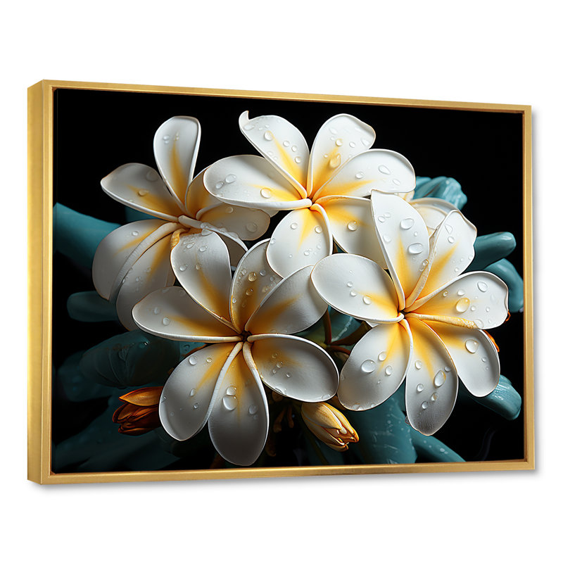 Plumeria charmante élégance II sur toile, H 16 po x l 32 po x P 1 po, Cadre flottant doré