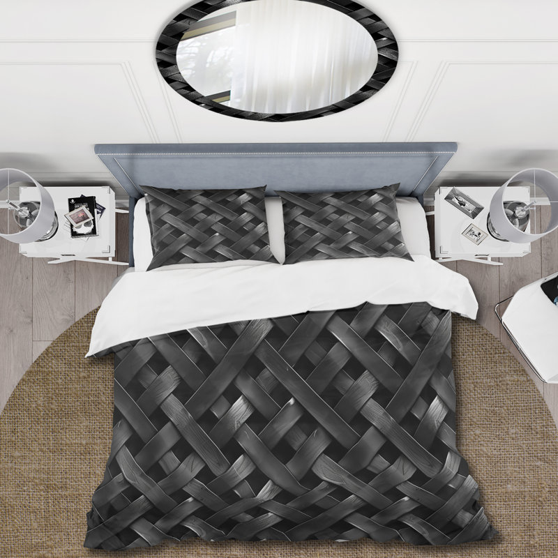 Ensemble de housse de couette noir Midcentury Basketweave II - Midcentury, Housse de couette très grand + 2 taies décorativ