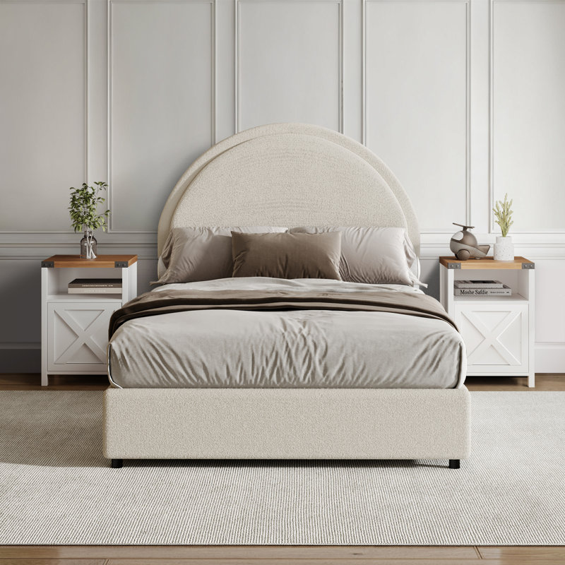 Ensemble de chambre à coucher rembourrée 3 pièces et ensemble de 6 tables de chevet, Blanc / blanc, Simple