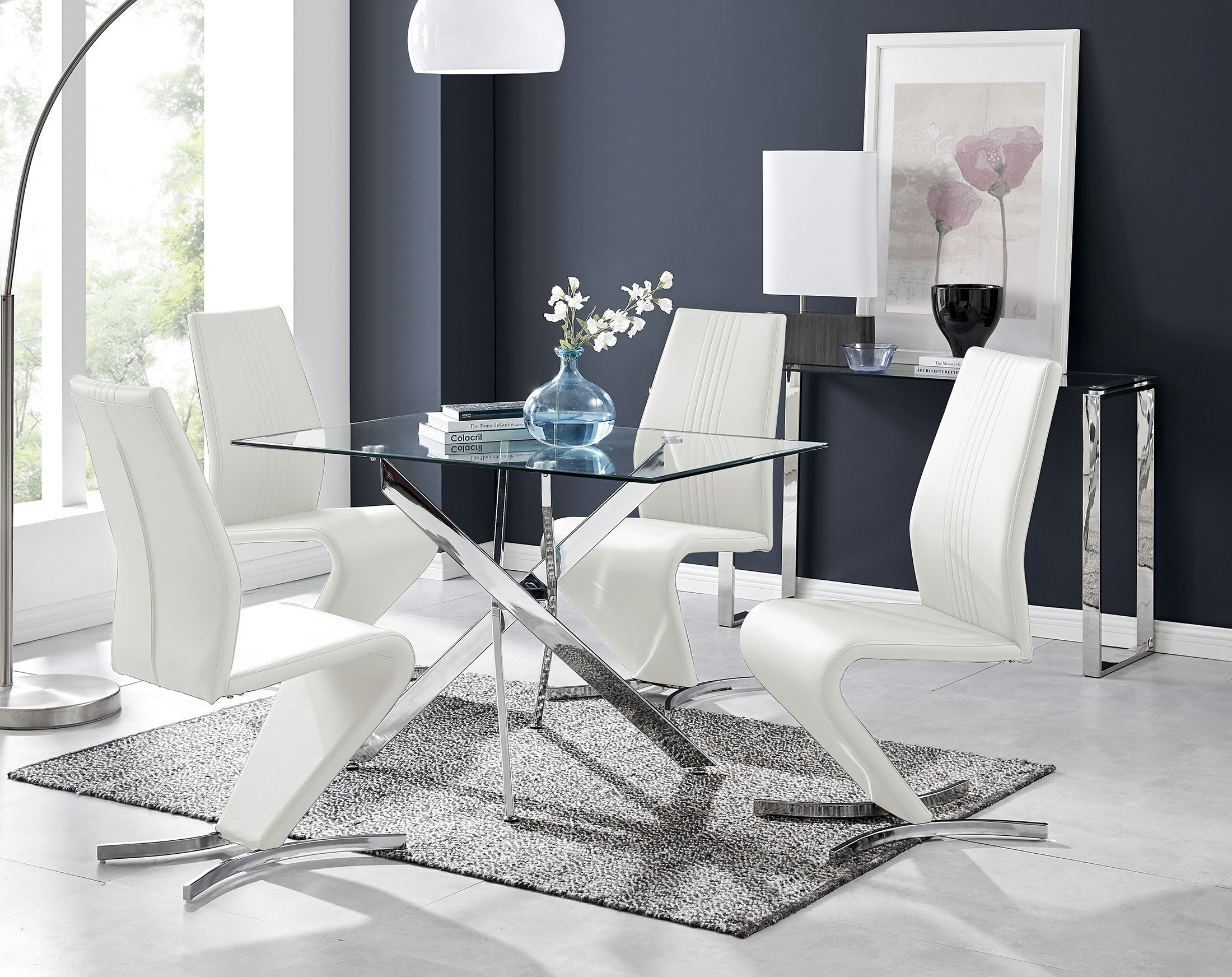 Canora Grey Lenworth Chrome and Glass Rectangular Dining Table Set with ...