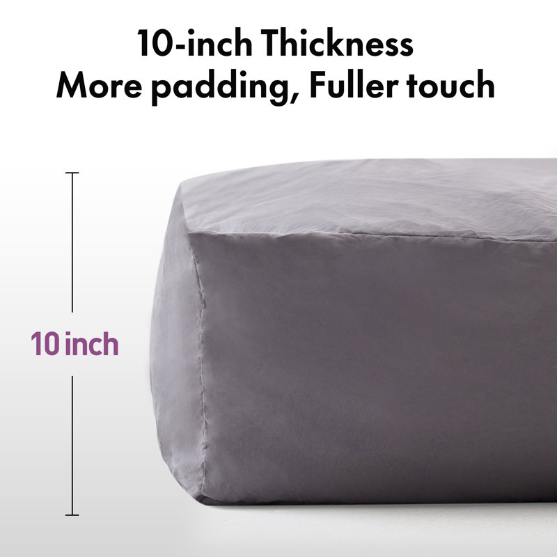 2 in 1 Convertible Bean Bag Chair with Removable Cover, Gray Microfiber/Microsuede, 32" H x 42" W x 42" D