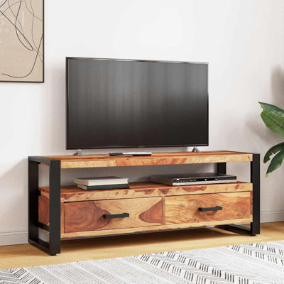 Meuble télé avec meuble télé en bois d'acacia thermolaqué brun et noir