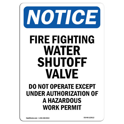 Fire Fighting Water Shutoff Valve Sign