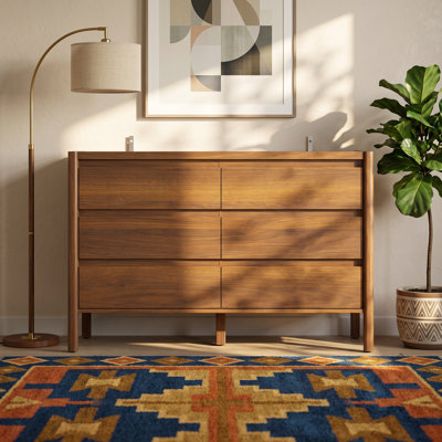 6-Drawer Accent Chest Dresser With Rubberwood Legs
