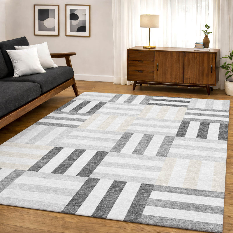 Premium Machine Washable Mayfield AMF2332 Geometric Rug, Gray, 9' x 12'
