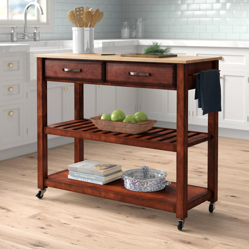 Rickie Solid Wood Top Kitchen Cart, Cherry