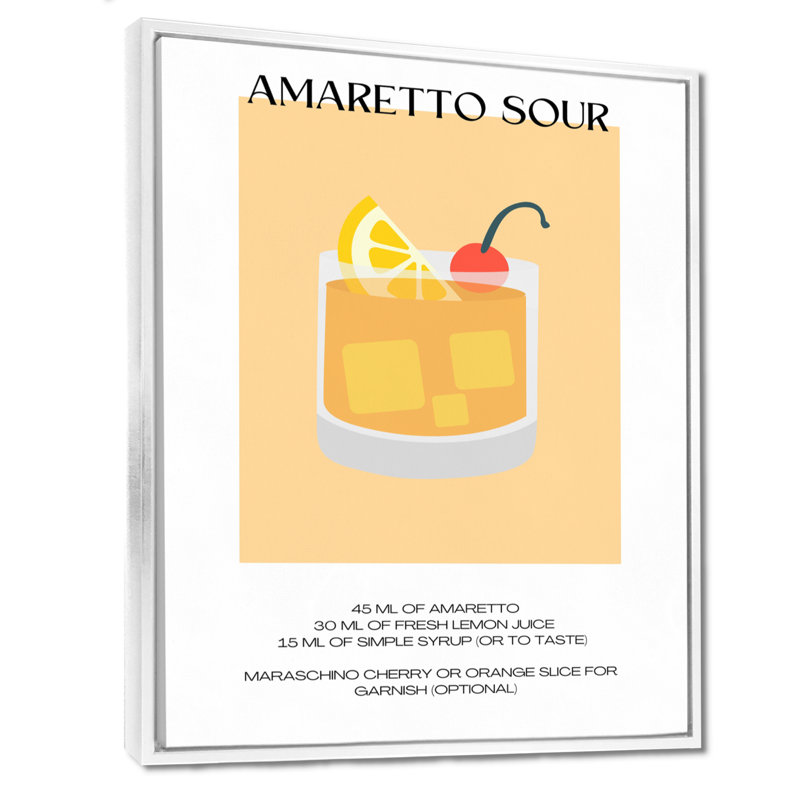Amaretto Sour Liqueur Recipe - Art mural cocktails, Cadre flottant blanc, H 32 po x l 24 po