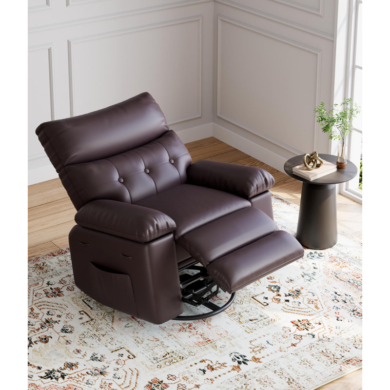 41.7" Wide Oversized Manual Recliner, PU Leather Swivel Rocker Chair with Thick Sponge Cushion, Grey