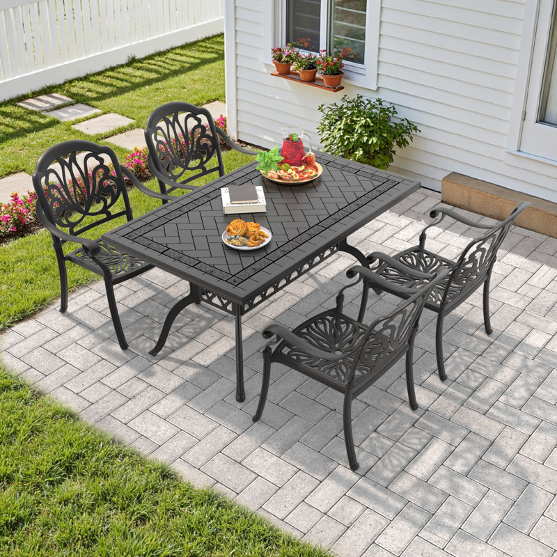 Ensemble de salle à manger d'extérieur en aluminium coulé avec coussins bruns L 59,06 po x l 35,43 po Shameela
