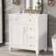 Meuble-lavabo autoportant de 30 po avec comptoir d'évier, armoire en bois massif et panneau de fibres à densité moyenne avec tiroir rabattable, 3 tiroirs et armoire de rangement, comptoir d'évier en céramique, blanc-990044453-990044472-990044474
