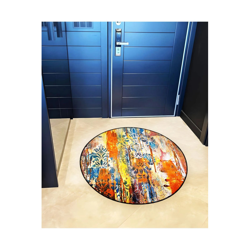 Multicolored Abstract Motifs Patterned Round Woven Base Vintage Decorative Carpet, Round 2'8"
