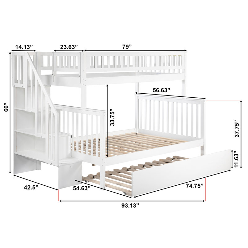 Lit superposé avec lit gigogne Nala Kids, Simple sur double, Blanc