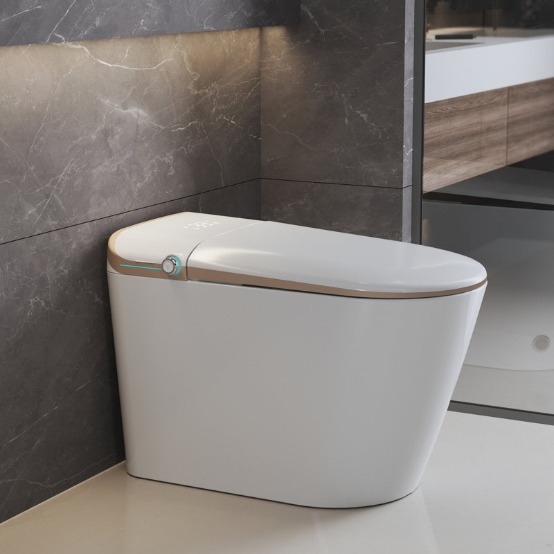 Toilette intelligente améliorée avec aromathérapie Medunjess, deux boutons de commande, couvercle automatique, siège chauffant, eau chaude instantanée, télécommande sans fil et fonctions de sécurité complètes