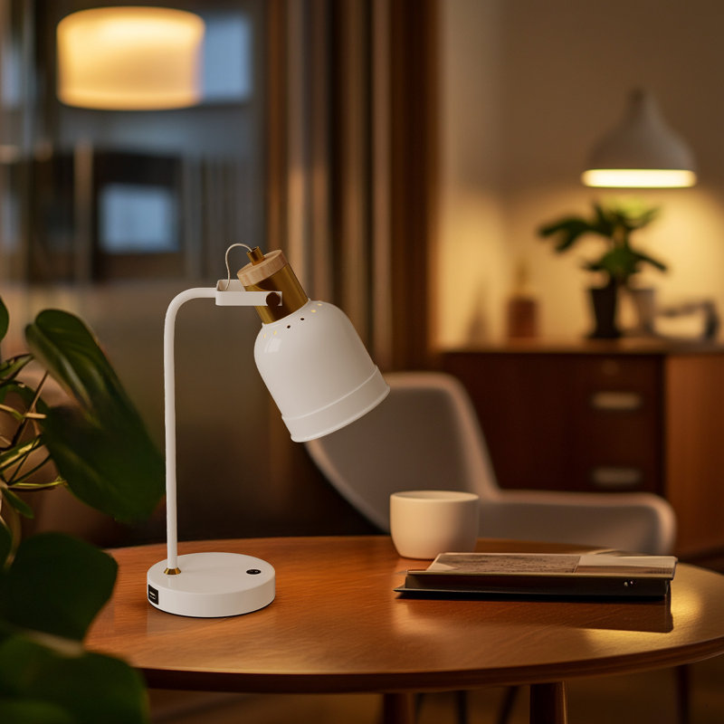 17" Metal Dorm Desk Lamp With Usb Port For Home Office Bedside Bedroom Nightstand, White